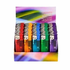 Briquet électronique ECO, translucide, couleurs variées, Boîte de 50