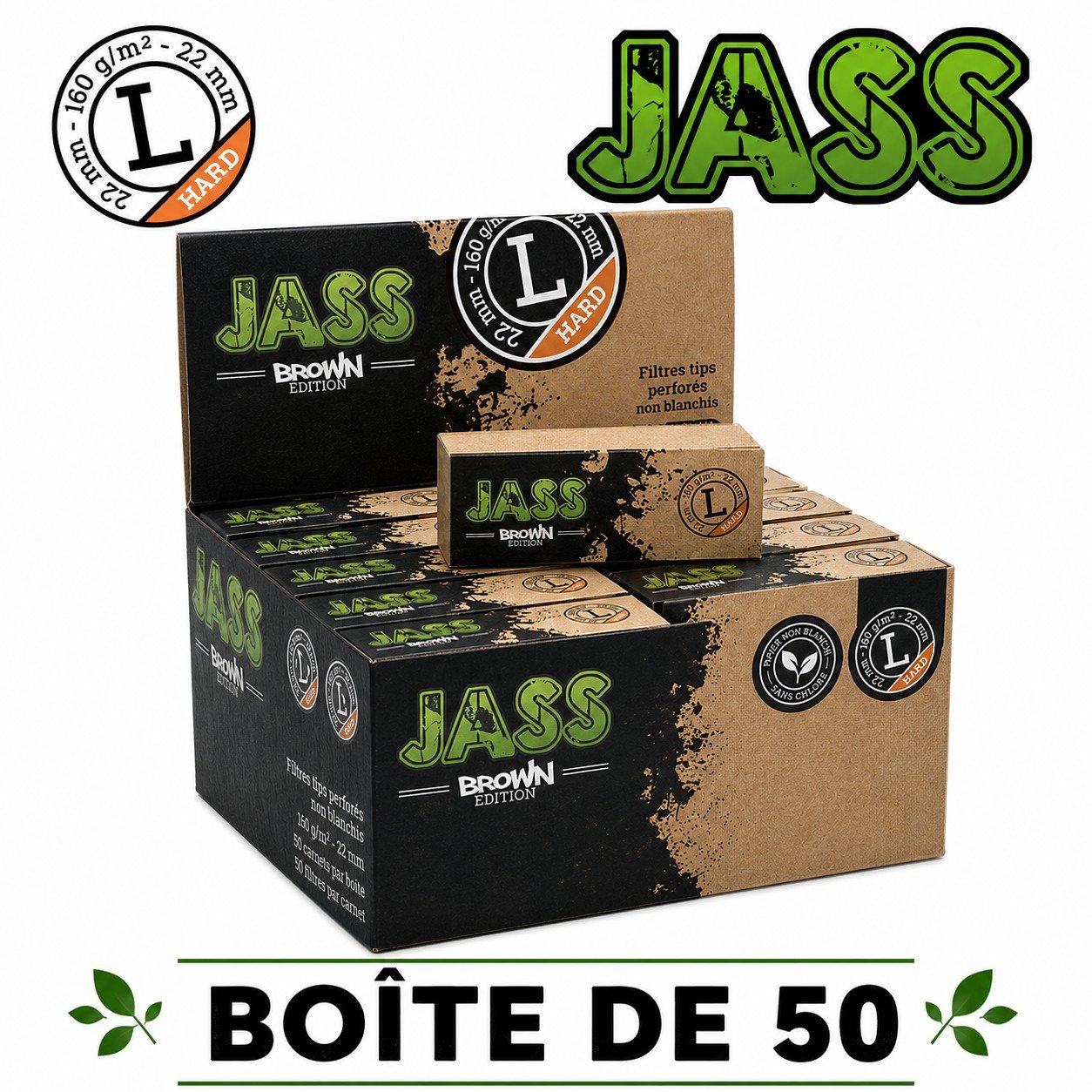Jass Filtre Carton Brown Hard L, Boite de 50 Filtres