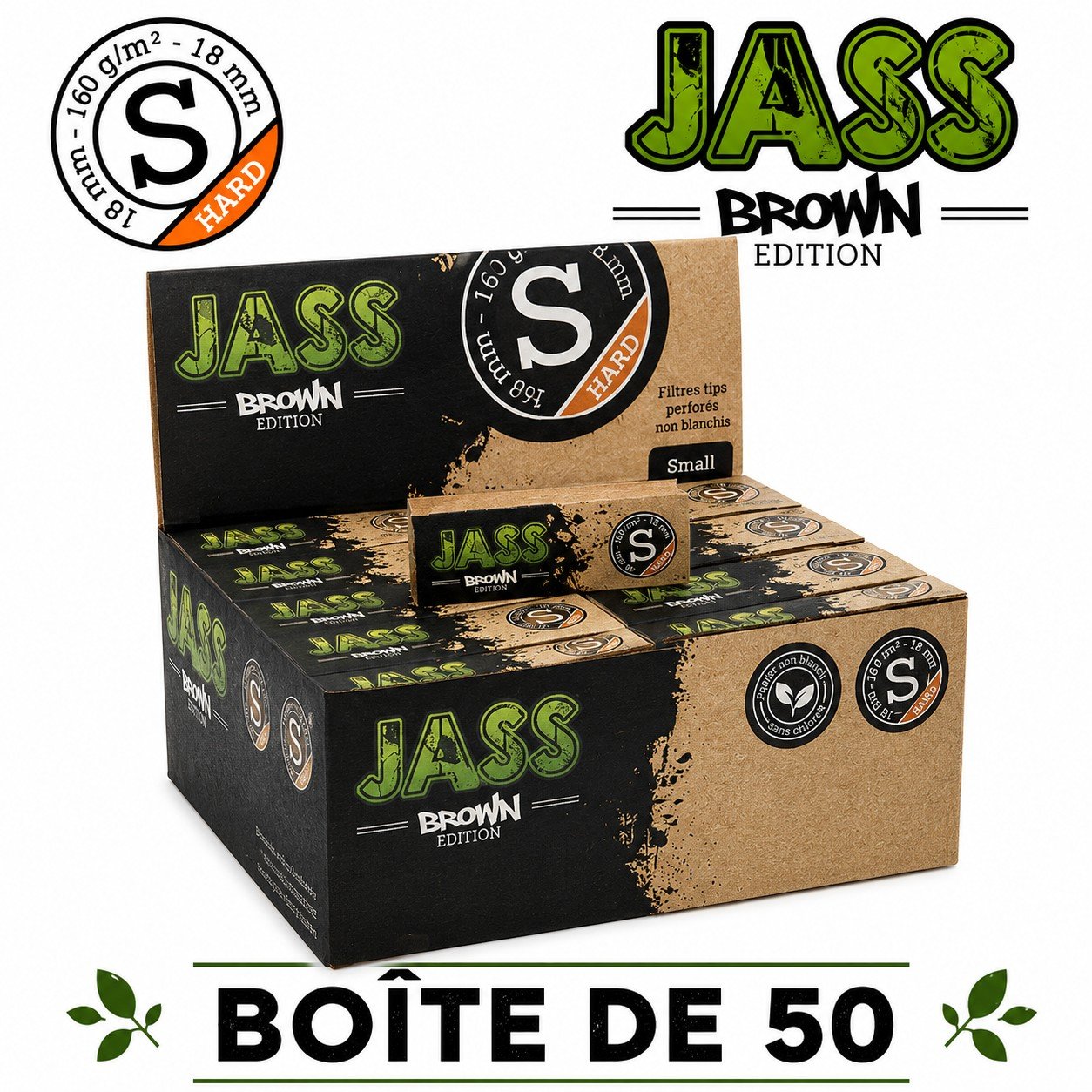Jass Filtre Carton Brown Hard S, Boite de 50 carnets.