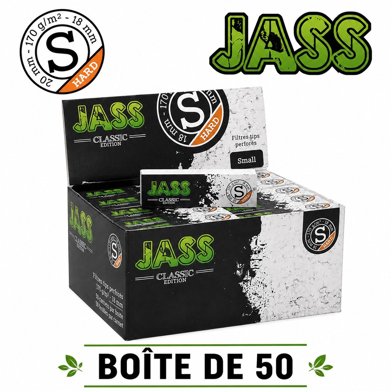 Jass Filtre Carton Classic Hard S, Boîte de 50 carnets de 5O